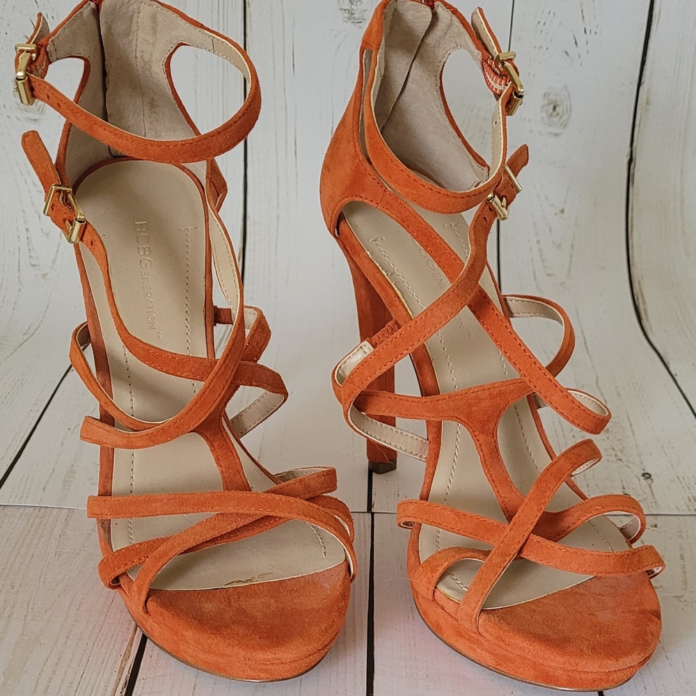 Orange Strappy Women's Heels - Picture 5 of 5